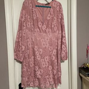 Long sleeve pink lace dress